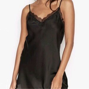 Victoria's Secret Black Satin Lace Chemise